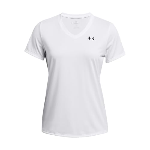 Under Armour Womens Tech Short Sleeve V Neck, (100) White / / Black, Small