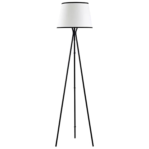 Lámpara de Pie HOMCOM Trípode Metal Pantalla Tela E27 40W Negro/Blanco Cover