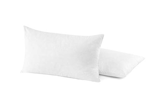 Image of SNUG&COZY Luxury Goose Down Feather Pillow Inserts - 12x20IN, Double Layered Down-Proof Design, Ultra-Soft Cover, High Fill Weight, Pack of 2, White