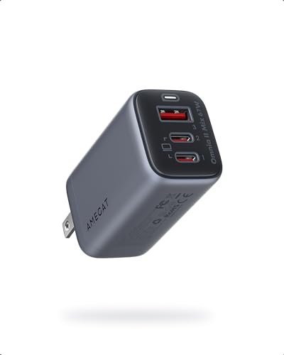 AMEGAT 67W USB C Charger, Omnia II 3-Port GaN Fast USB C Charger Block, PD3.0 PPS Compact Foldable Plug, Fast Charging Block for MacBook Pro/Air, iPad, iPhone, Apple Watch, Galaxy, Pixel and More