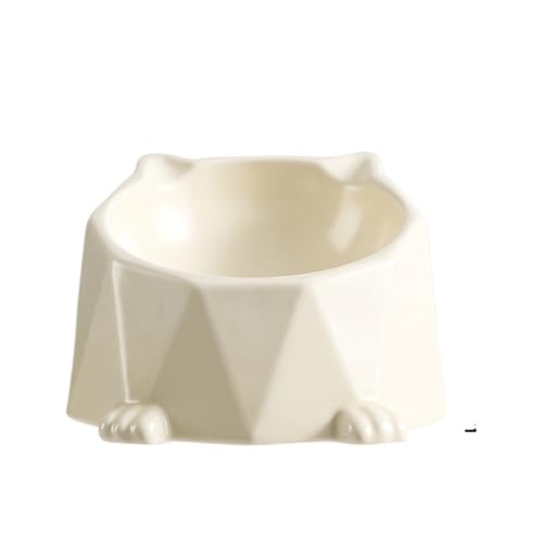 猫用セラミックフードボウル高台安定食べやすい首負担軽減滑り止め底食器陶器日本製かわいい波模様カラー (アイボリーホワイト)