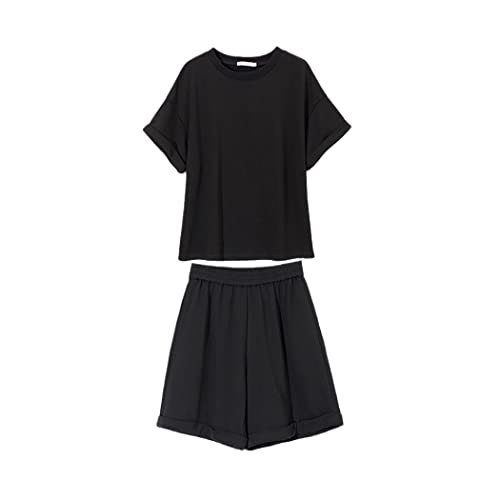 Ensemble 2 pièces femme short taille haute t-shirt noir M