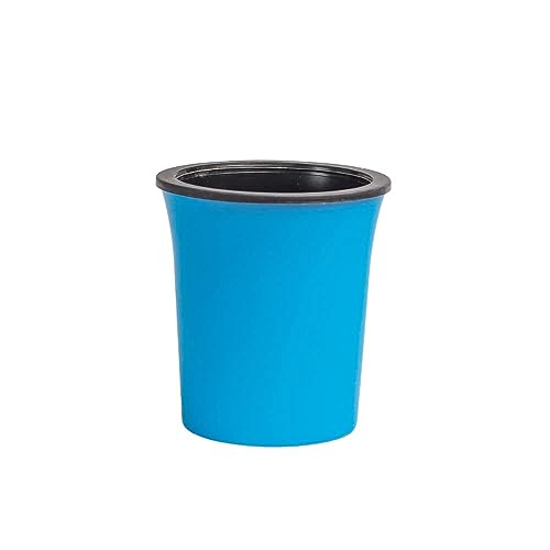 Image of Oslo Self Watering Pots | Planters for Your Home Living Room Office Decor, Round Plastic 4.3 Inch Set of 3 (Mocca) (Blue)