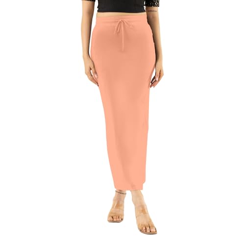 Image of DESI GIRL Cotton Lycra Stretchable Saree Shapewear Petticoat with Drawstring for Women | Fishcut Saree Petticoat with Side Slit for Easy Movement | Saree Shaper | Long inskirt