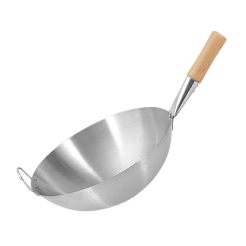 Wok de acero inoxidable con mango de madera miniatura 1