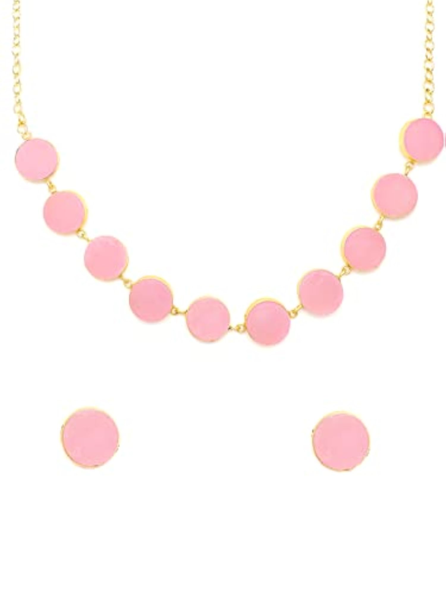 Women's Gold Plated Pink Stone Choker Necklace Set with Earrings