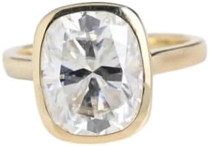 925 Sterling Silver Gold Plated Elongated Cushion Cut CZ Diamond Engagement Ring, Bezel Set Ring, Solitaire Gifted Ring For Her.size 3-12.