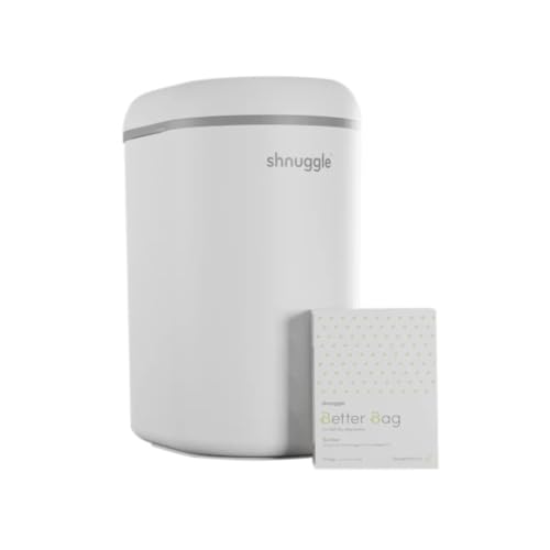 Shnuggle Eco-Touch Nappy Bin & Better Bag Liners Bundle Baby Diaper Disposal System with Odour Control Includes Nappy Bin & Refill Liners Hygienic & Easy to Use - White