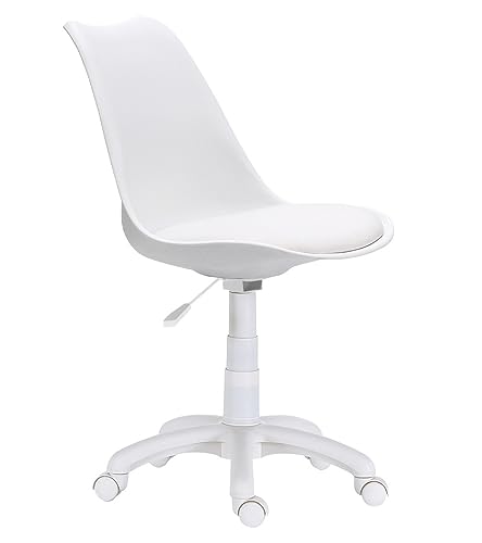 Home Heavenly® - Silla Escritorio giratoria y Regulable TULIPA, Asiento ergonómico tapizado en Polipiel. 79x60x60 cm. (Blanco)