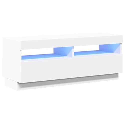 vidaXL TV Schrank mit LED-Leuchten Lowboard TV Möbel Tisch Board Sideboard Fernsehtisch Fernsehschrank HiFi-Schrank Weiß 100x35x40cm