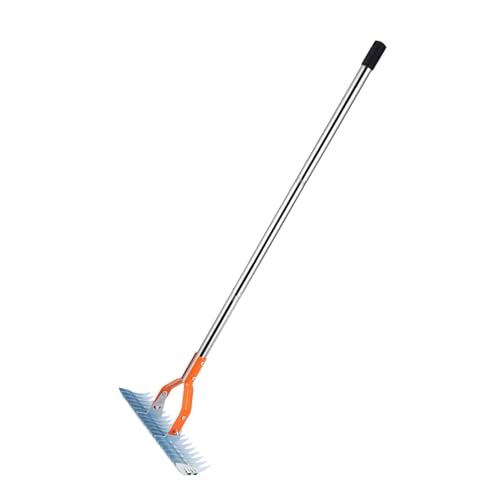 Xvilmaun Two-sided floor aerator, lawn loosener, soil rake - grass remover, stainless steel rake, manual scarifier, garden soil rake with curved tines
