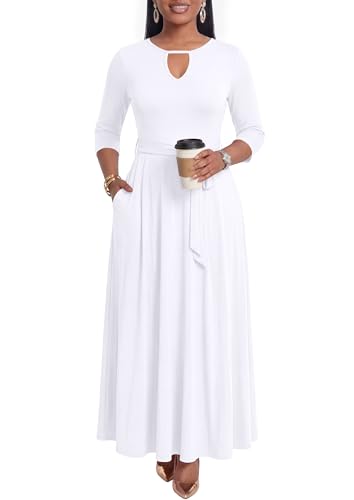 Image of MarryUP Women 2025 Casual Loose Maxi Dress with Pockets V Neck Short Sleeve Tiered Long Summer Beach Swing Dresses