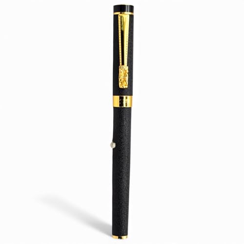Image of Venti Gold Trim Roller Ball Pen| Black Body Color | Ink Color - Blue | Novel Gifts For Professionals | Premium Pens For Personal & Professional Use (833-Black, Blue)