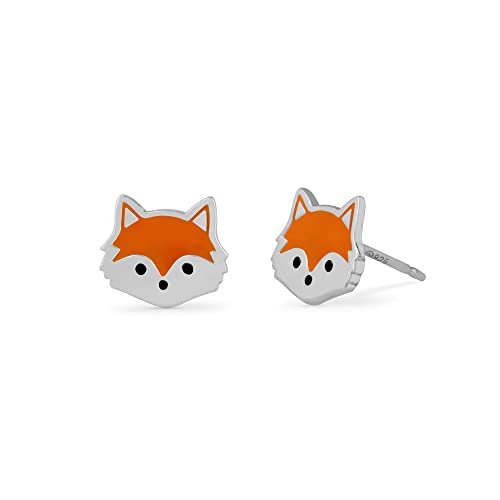 Boma Jewelry Sterling Silver Fox Stud Earrings with Hand Painted Orange Enamel