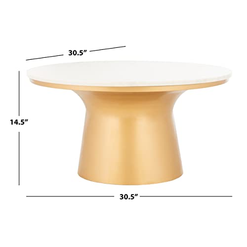 Safavieh Home Mila White Marble And Brass Pedestal Round Coffee Table #TOP1