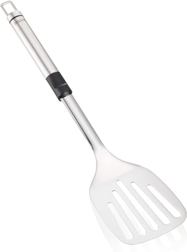Leifheit Pfannenwender ProLine-Serie, Küchenhelfer aus rostfreiem Edelstahl, Bratenwender mit ovalem Griff für angenehme Handhabung, Küchenwender mit praktischer Aufhängeöse, silber