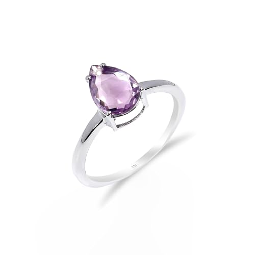 Bague de fiançailles femme argent 925 améthyste rose poire solitaire fait main