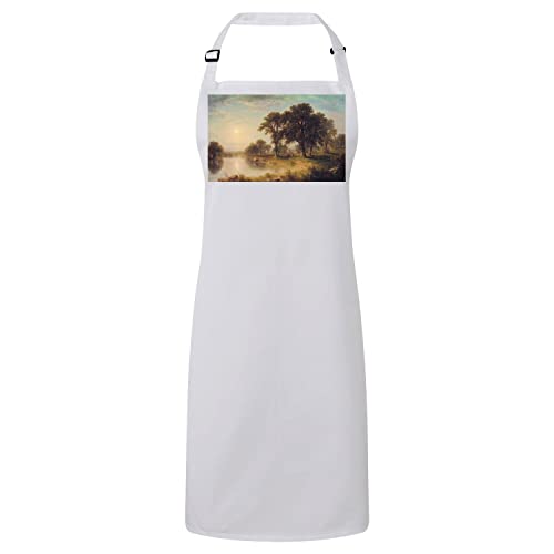 Tablier cuisine blanc anti-taches peinture vaches prés boisés pour cuisiner sans se salir