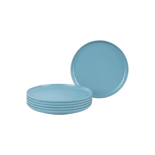 Image of MARKET 99 Melamine Round Serving Set of 6 Full Dinner Plates with Hammered Design for Kitchen | Breakfast, Lunch, and Dinner | Turquoise