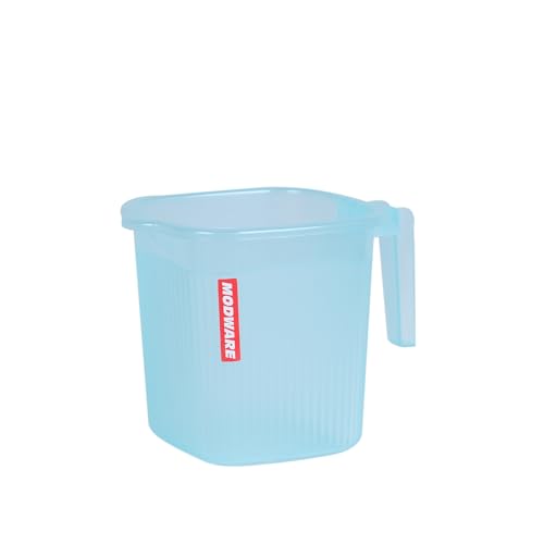 Image of MODWARE Plastic Bucket with Mug Set, 20L Transparent Bucket with 1 Litre Mug, Durable Lightweight Bathroom Set (Blue, 20L)