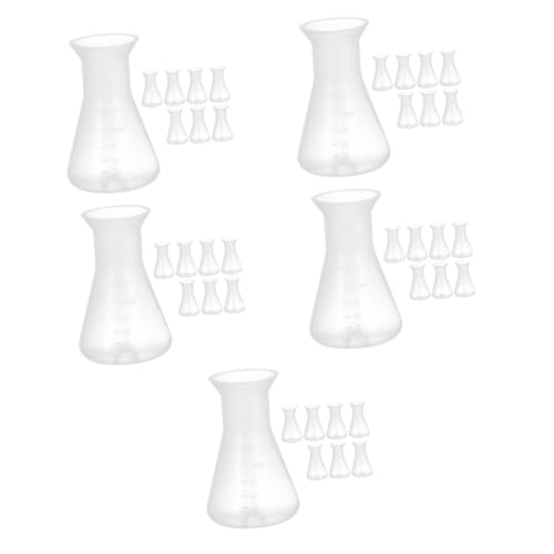 GARVALON 5sets Flask Plastic 50ml Conical Flask for Chemistry Laboratory Scientific Jar 8pcs*5