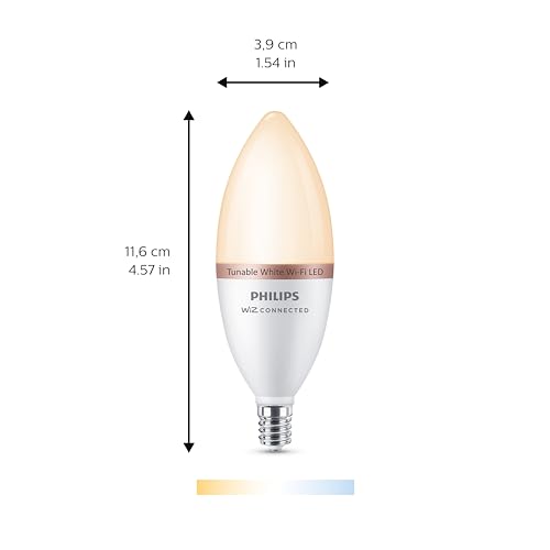 Philips Smart 40W B12 Tunable White Smart Candle-shape 4-Pack, E12, Dimmable, Indoor, Connect to Wi-Fi, Control Voice or App - Powered by WiZ Connected
