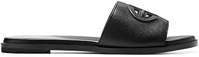 Cole Haan Women's Flynn Logo Slide Sandal Flat, Black Leather, 6.5