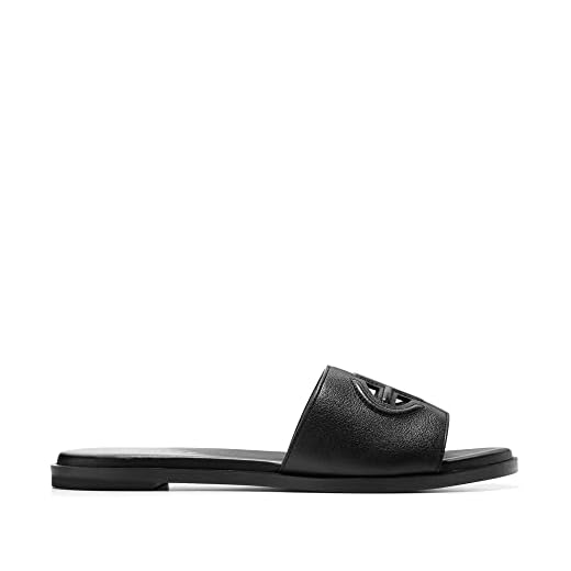 Cole Haan Women's Flynn Logo Slide Sandal Flat, Black Leather, 8