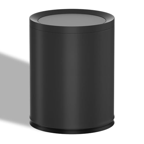 Image of 3.1Gallon /12L Metal Bathroom Trash Can with Lid, Black | Modern, Light Luxury, Elegant Waste Basket, For Bathroom, Bedroom, Living Room, Kitchen, Office, Bank