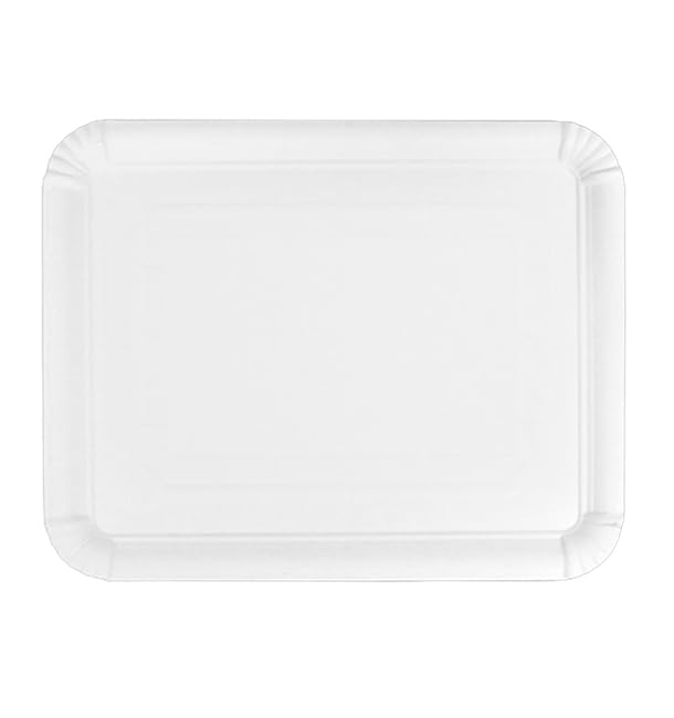 100 Bandeja de Cartón Blanca 22×28 cm | Rectangular Compacta | Resistente al Aceite y Calor | Ideal para Degustaciones y Catering | Pack de 100 Unidades