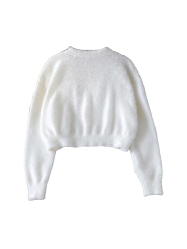 MakeMeChic Girl's Fuzzy Cardigan Button Down Long Sleeve Crew Neck Cropped Fall Sweater2