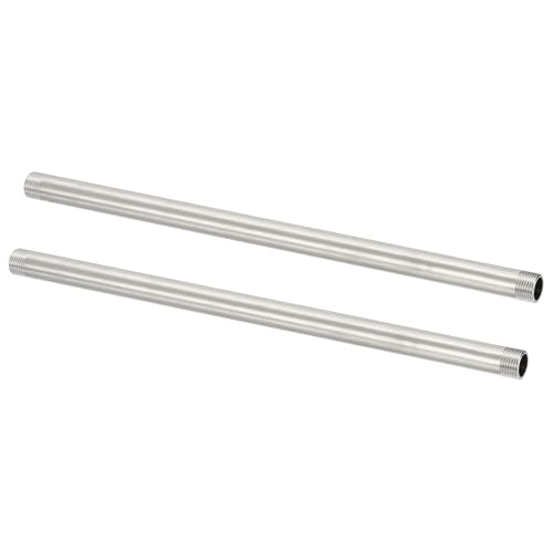 PATIKIL 304 Stainless Steel Pipe Fitting, 2 Pack 1/2" BSP Male x 1/2" BSP Male Threaded 16" Length Nipple Cast Pipe for Extending Piping, Silver
