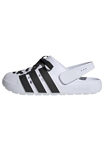 adidas Unisex-Adult Adilette Clog 2.0 White/Black/Gold Metallic 7