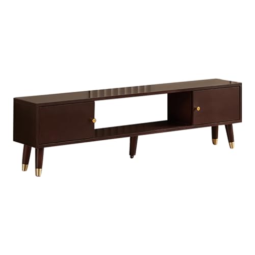Console TV bois marron avec portes cannelées pour un salon chaleureux et ordonné
