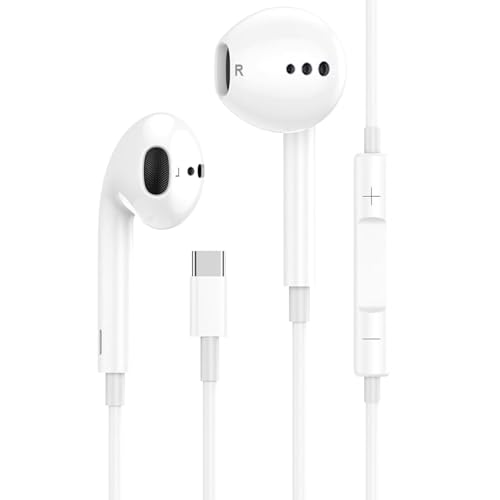 USB C Headphones,Type C Earphones Wired HiFi Stereo Noise reduction Earbuds, USB C In-Ear Headphones with Mic+Volume Control for iPhone 15/15 Pro, Samsung Galaxy S24/S23 Ultra S22 A53/54,Hua wei P40