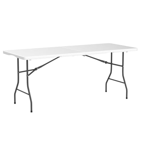 CAMP SOLUTIONS Plastic Folding Table, 6 FT Folding Table, Plastic Portable Tables for Dining Parties Card Picnic Camping, Granite White - Thumbnail 5