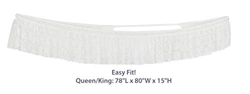 Home-X - White Lace Scalloped Elastic Bed Wrap Around, Easy Fit, Dust Ruffle Bed Skirt | Queen/King #TOP1