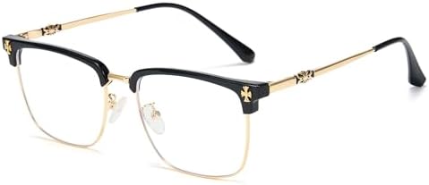 Cyxus Retro Blue Light Glasses Men - Square TR90 Metal Blowline Frame Stylish Trendy for Computer Daily Work 8252