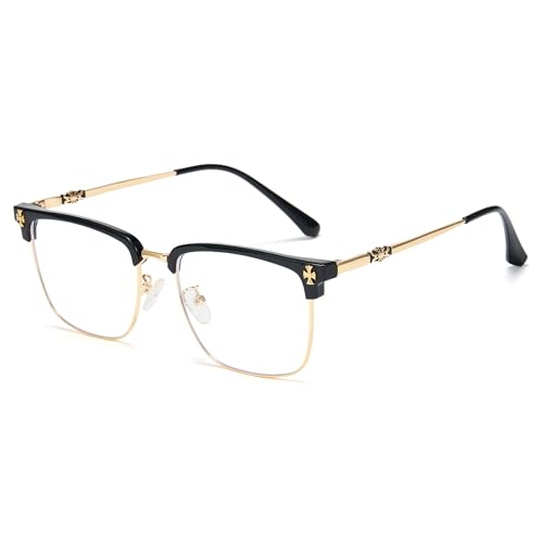 Cyxus Retro Blue Light Glasses Men - Square TR90 Metal Blowline Frame Stylish Trendy for Computer Daily Work 8252