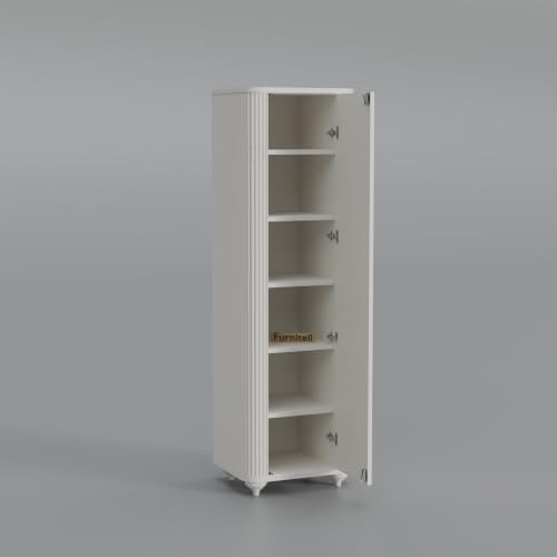 Image of HDHMR Wooden Wardrobe Almirah for Bedroom, 72 Inch | 1 Door Tall Storage Cabinet with 6 Shelves | Fluted Push-to-Open Cupboard | Closet Organizer for Clothes, Books & Home Essentials | White Finish