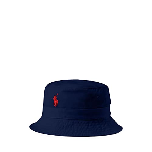 POLO RALPH LAUREN Men`s Chino Bucket Hat (Newport Navy(7005)/Red, Small/Medium)
