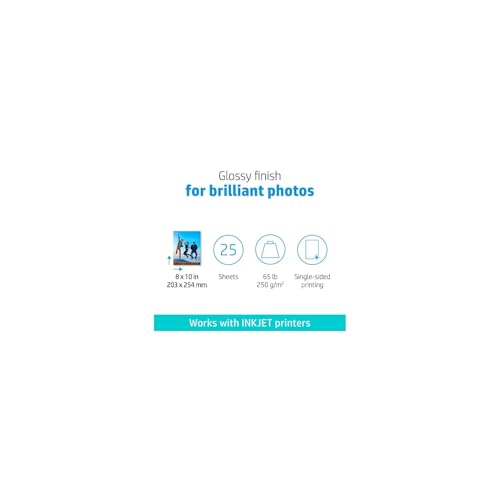Image of HP Advanced Photo Paper, Glossy, 65 lb, 8 x 10 in., 203 x 254 mm, 25 sheets (6J777A)
