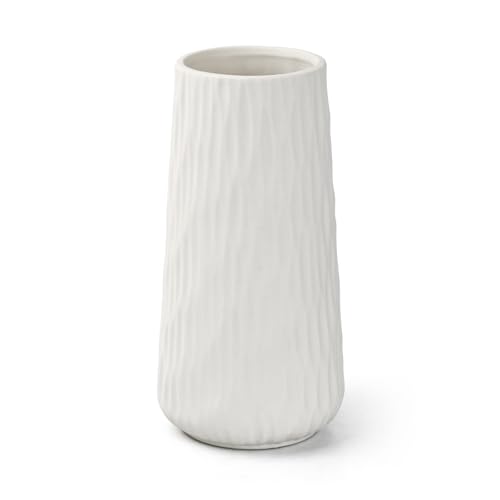 Volumoon Jarrone de Cerámica Blanco, Jarron Ceramica 21cm, Jarrón para Hierba de Pampas, Floreros Decorativos Modernos, Jarrónes de Ceramica Decorativos para Flores para el Hogar, Salon, Comedor