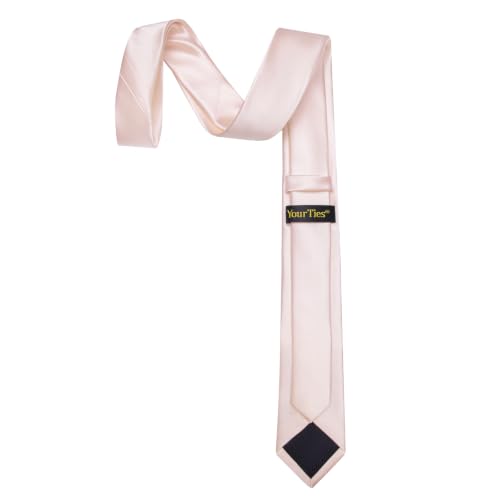 Image of YourTies Skinny Ties for Men Solid 2.4 inch Slim Necktie Handkerchief Clip Set