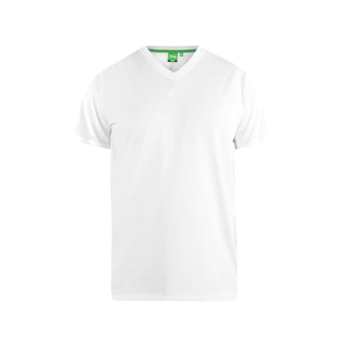 D555 T-Shirt Plain V-Neck Short Sleeve Cotton Casual Mens Plus Size Signature (UK, Alpha, 5XL, Plus, Regular, White)