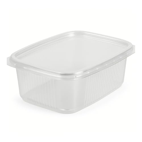 Commerline 250 vasos de 500 ml con tapa, rectangulares, recipientes reutilizables de polipropileno, cuencos transparentes para ensalada, cuencos para salsas, recipientes de plástico, cuencos