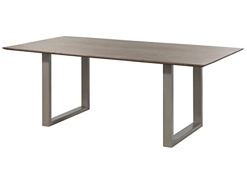MASSIVMOEBEL24.DE Esstisch Akazie 200x100 grau lackiert/U-Beine Silber matt Swiss Edge