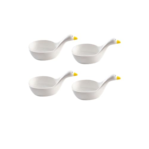LIVIA 醤油皿 薬味皿 ソース皿 小鉢 陶器製 ガチョウデザイン かわいい 食器 セラミック 小皿 前菜 キッチン用 家庭用 おしゃれ 和食器 (白 4個パック)