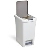 Warmiehomy Small Waste Bins 20L Bathroom Pedal Bin with Lid Double Open Plastic Push Button Trash Can Narrow Toliet Garbage Bin for Kitchen, Bathroom, Bedroom, Office, 23x31.5x42cm