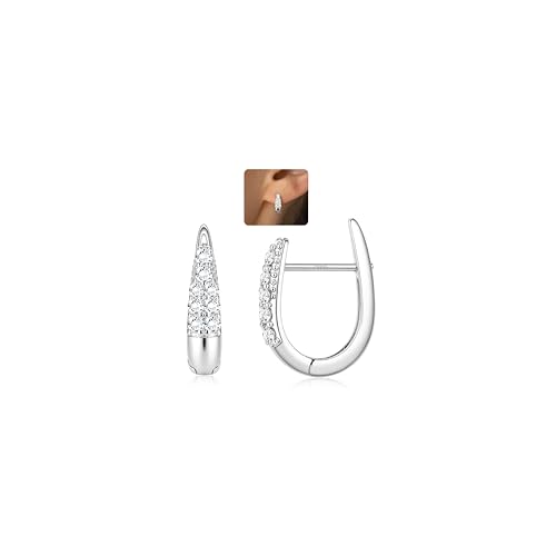 LOLIAS 925 Sterling Silver Hoops Earrings for Women Hypoallergenic U Shaped Chunky Gold Earrings with AAA+ CZ Huggie Hoop Earrings Small Silver Earrings for Women